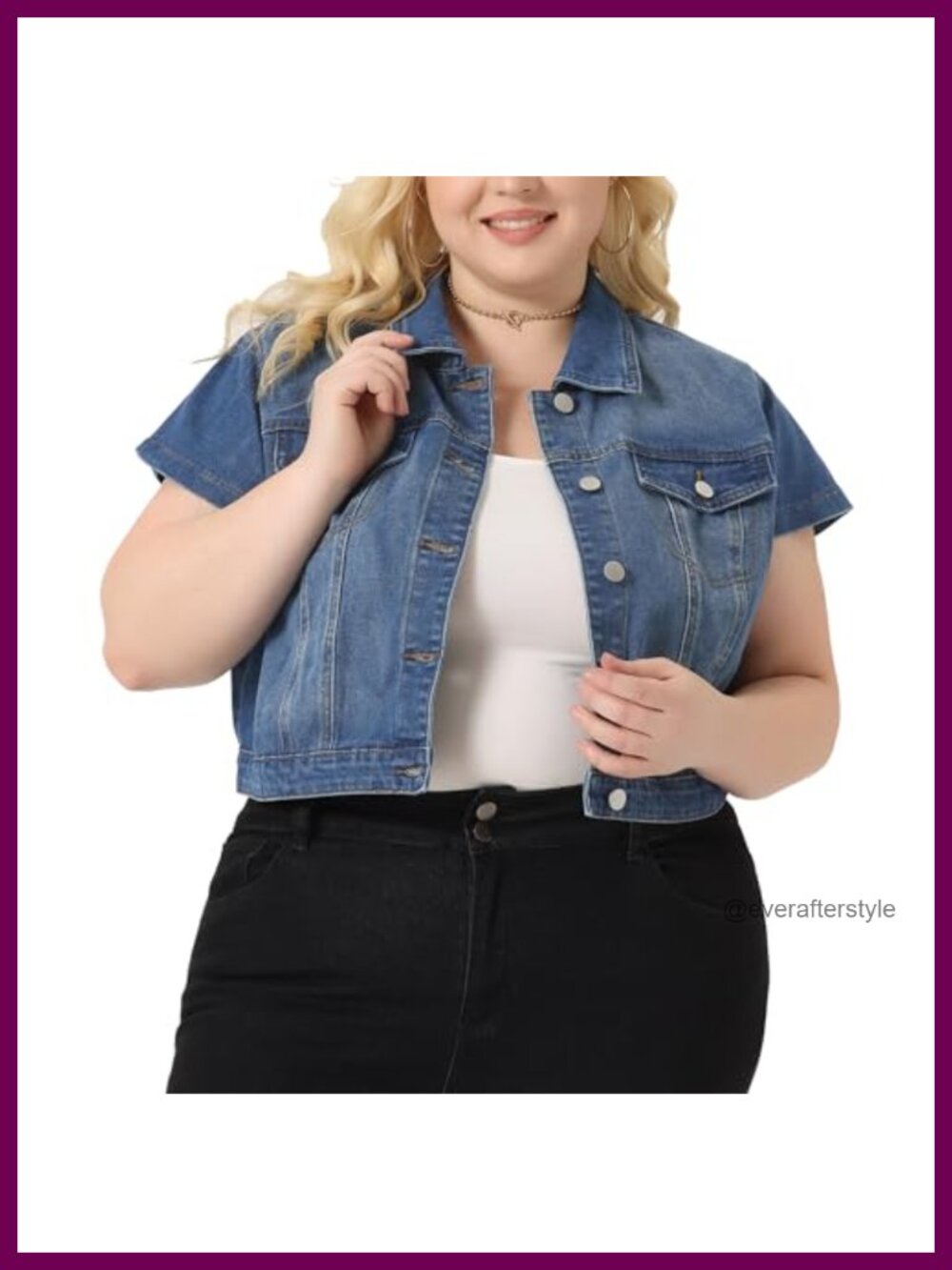 Plus Size Cropped Denim Jacket Short Sleeve Button Down Women's Jean Jacket